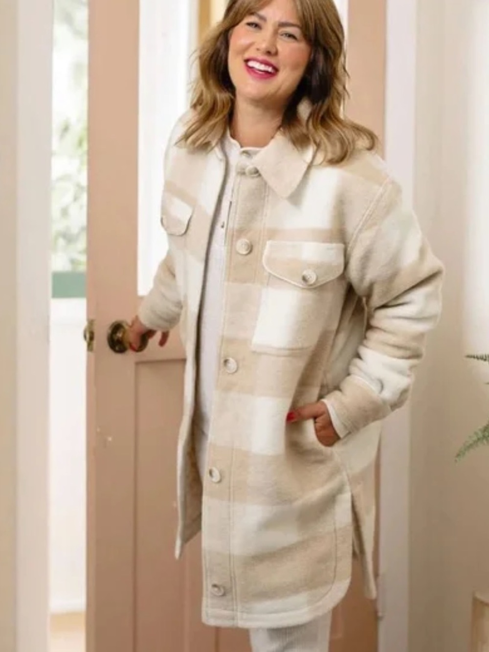 Joe Fresh jillian harris Cream & Tan Plaid shacket 2X